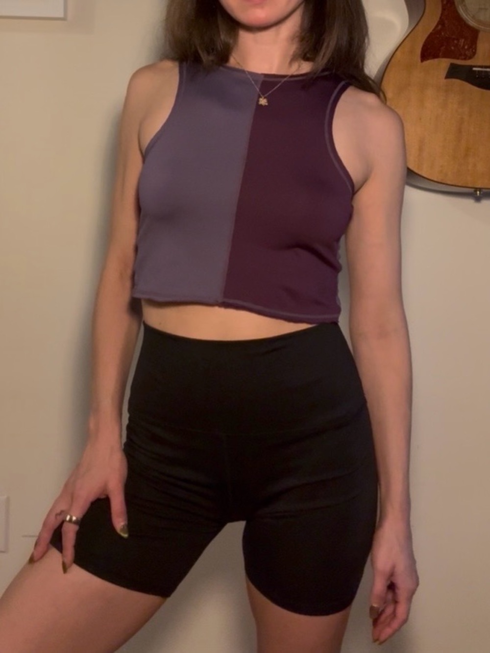 Honeycut Dancewear Color Block Cropped Active Tank Top Purple Magenta XS